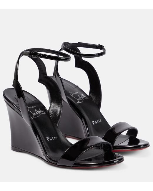 Christian Louboutin Black Patent Leather Wedge Sandals