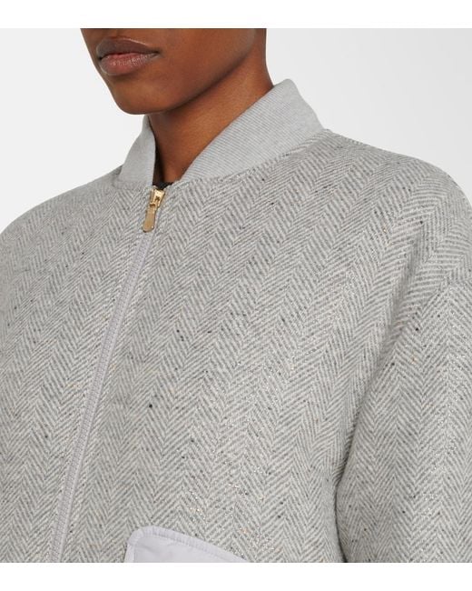 Eleventy Gray Herringbone Wool-Blend Down Jacket