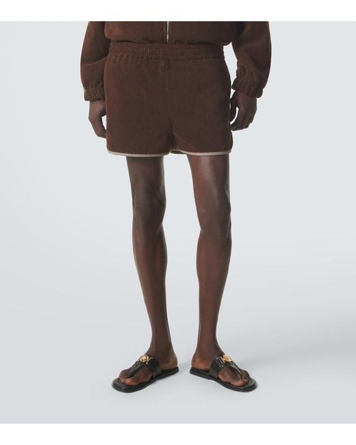 Versace Brown Logo Cotton Terry Shorts for men