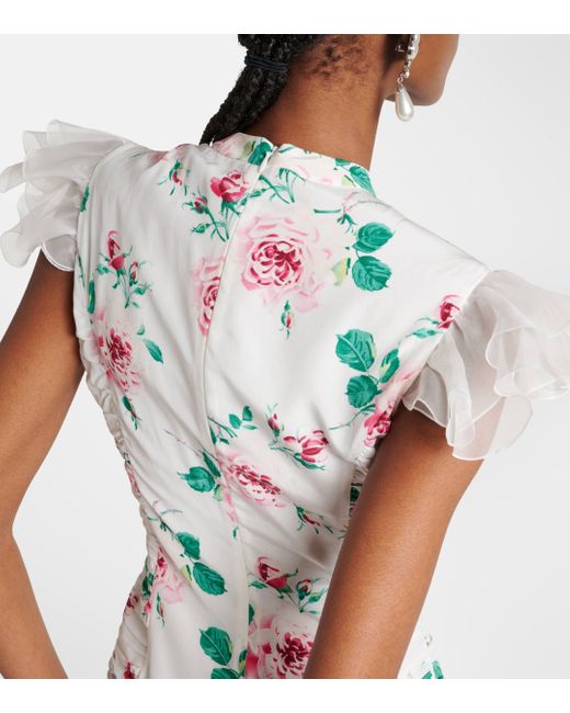 Alessandra Rich Green Floral Silk Midi Dress