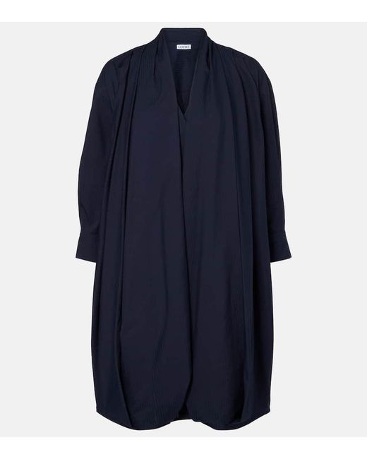 Loewe Blue Draped Cotton Poplin Minidress