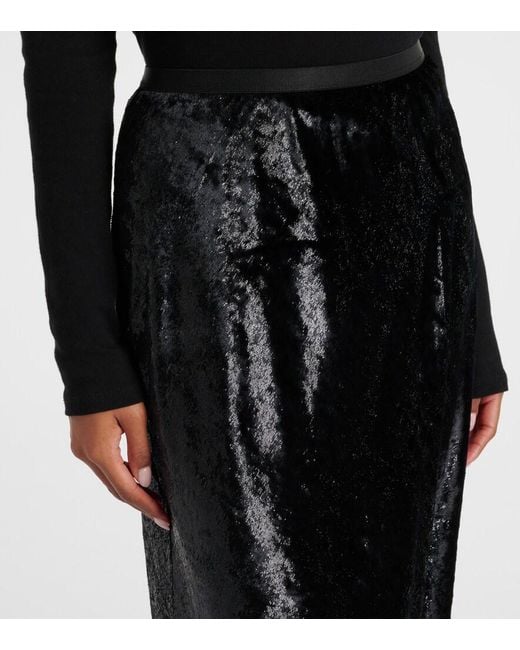 Polo Ralph Lauren Black Lame Satin Midi Skirt