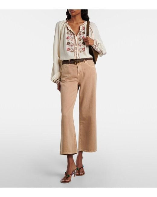 AG Jeans Natural Saige Cropped Wide-Leg Jeans