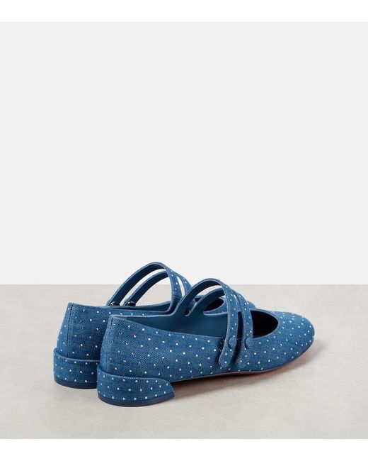 Christian Louboutin Blue Sweet Jane Embellished Denim Mary Jane Flats
