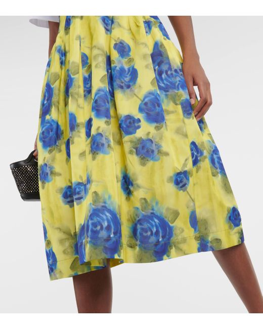 Marni Yellow Floral Taffeta Midi Skirt