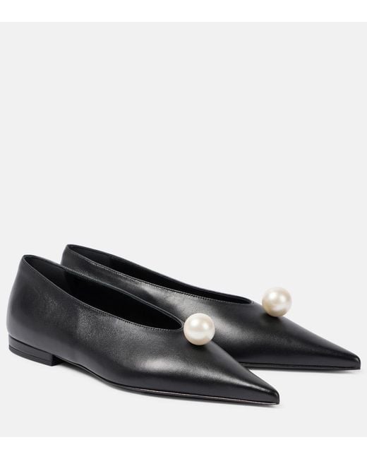 Magda Butrym Black Embellished Leather Ballet Flats
