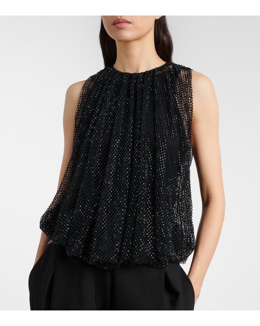 Sportmax Black Embellished Mesh And Jersey Top