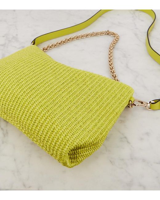 Jimmy Choo Yellow Callie Raffia Shoulder Bag