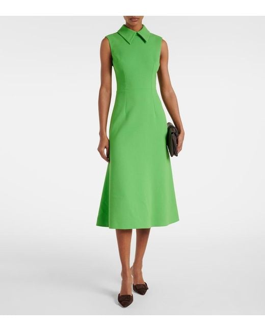 Emilia Wickstead Green Leontine Wool Crepe Midi Dress