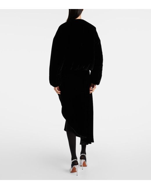 Alaïa Black Asymmetric Velvet Midi Skirt