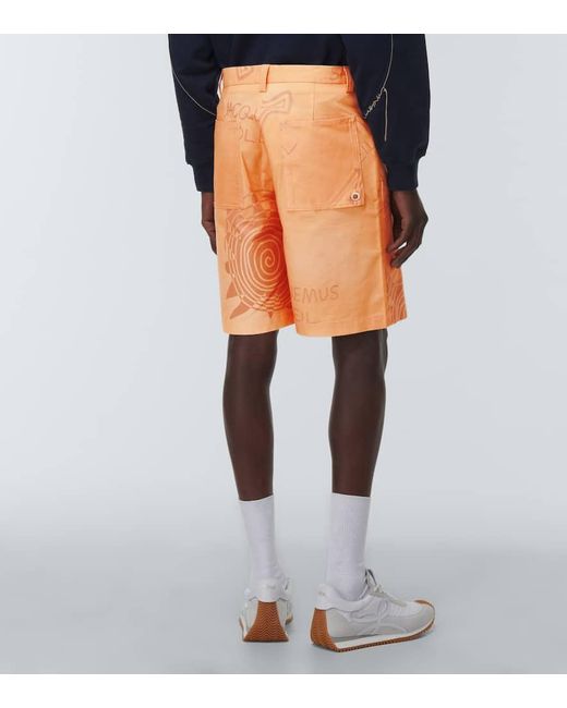 Jacquemus Orange Logo-Print Straight-Leg Cotton-Canvas Shorts for men