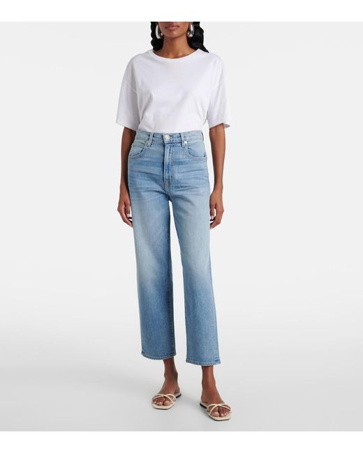 SLVRLAKE Denim Blue London Cropped High-Rise Straight Jeans