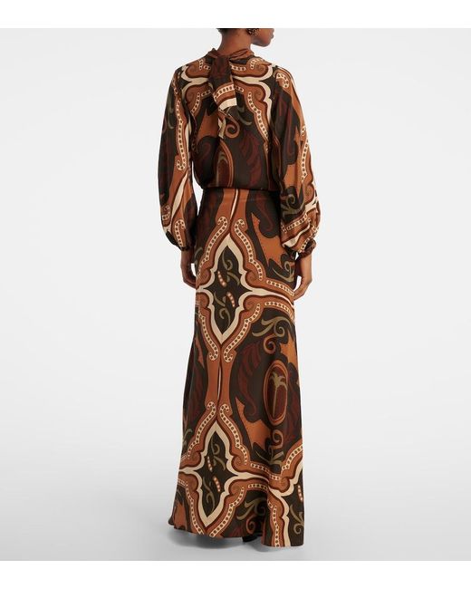 Johanna Ortiz Brown Printed Silk Maxi Skirt