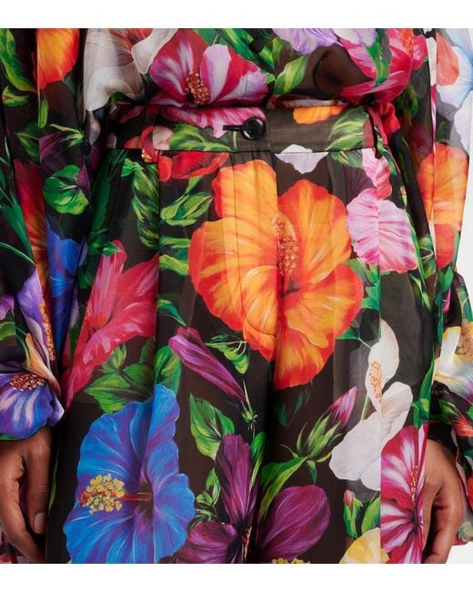 Dolce & Gabbana Red Floral Silk Chiffon Wide-Leg Pants