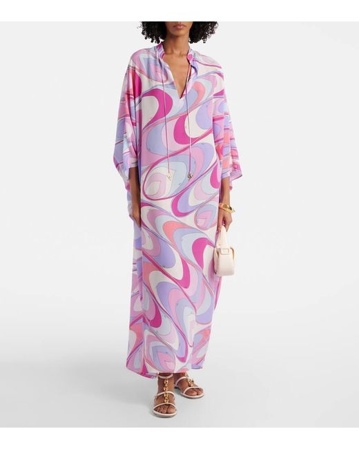 Emilio Pucci Pink Printed Silk Crepe De Chine Kaftan