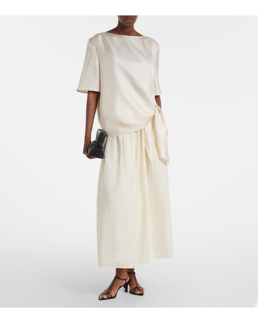 Loulou de Saison White Naya Gathered Cotton And Silk Maxi Skirt