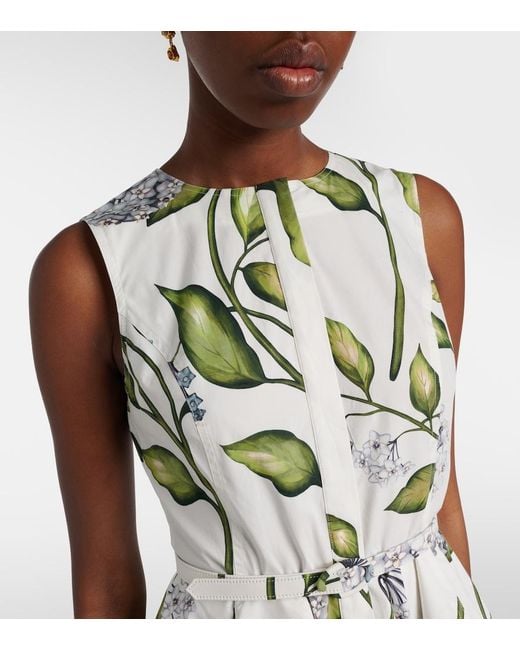 Oscar de la Renta White Porcelain Flower Cotton-Blend Midi Dress