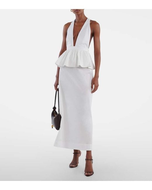 Adriana Degreas White Peplum Cotton Maxi Dress