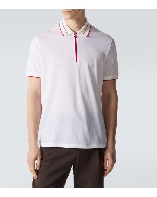 Kiton White Cotton Pique Polo Shirt for men