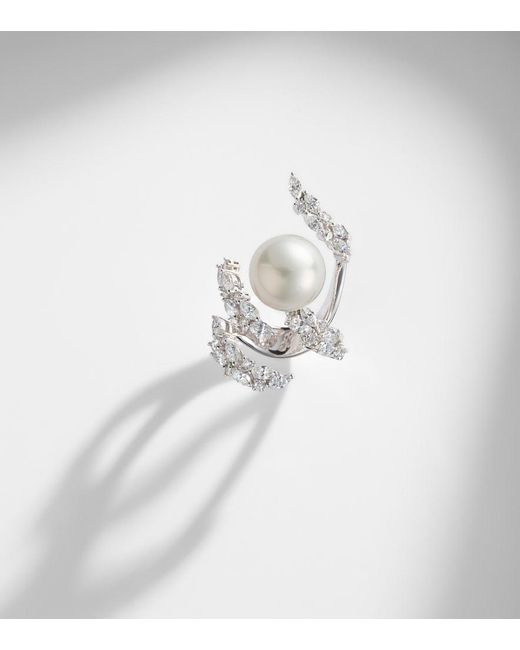 YEPREM White Pearlescent 18Kt Ring With Freshwater Pearl And Diamonds