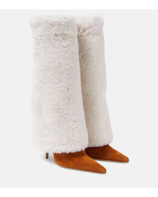 Magda Butrym White Shearling And Suede Knee-high Boots