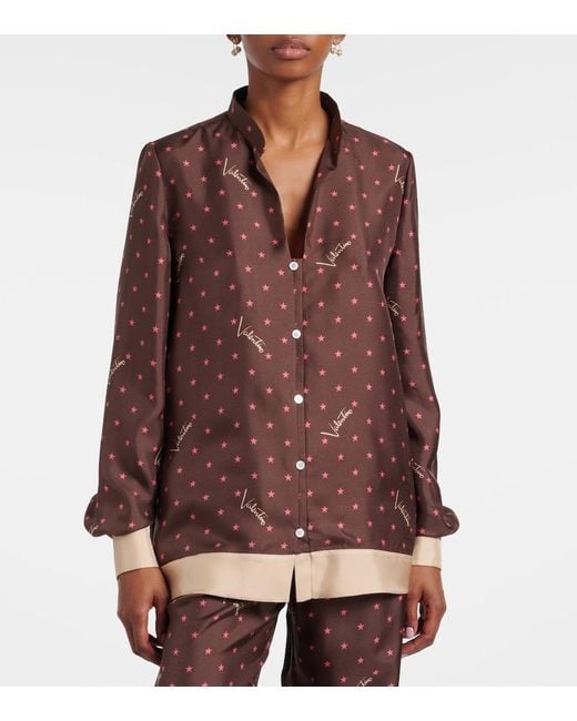 Valentino Brown Printed Silk Twill Pajama Shirt