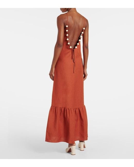 Adriana Degreas Brown Linen-Blend Maxi Dress