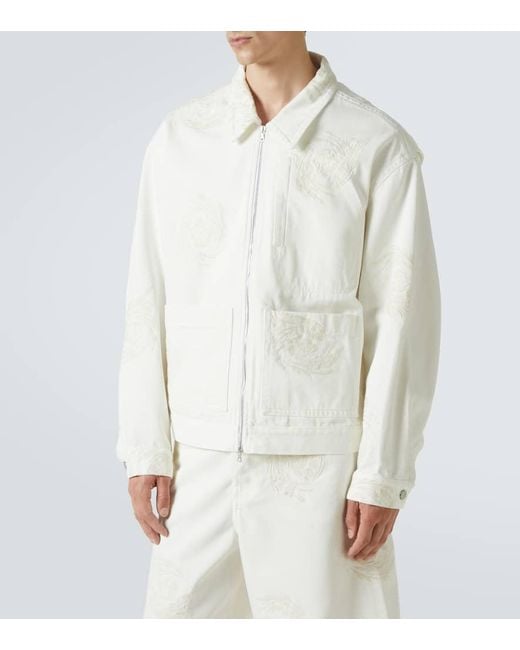 Dries Van Noten White Embroidered Denim Jacket for men