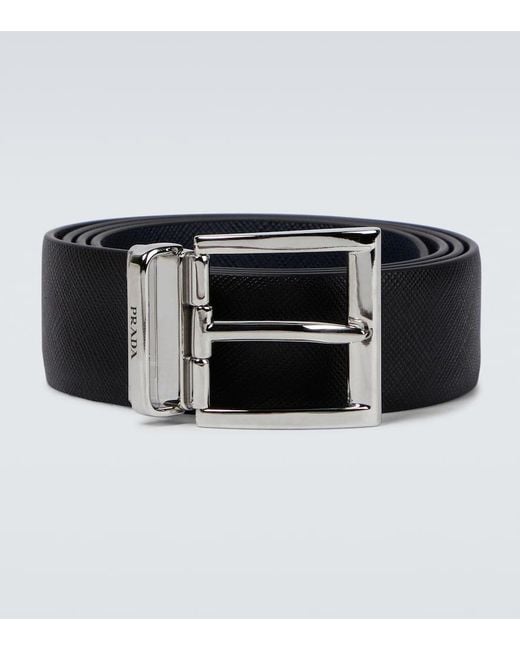 Prada Black Cinturón De Piel Saffiano for men