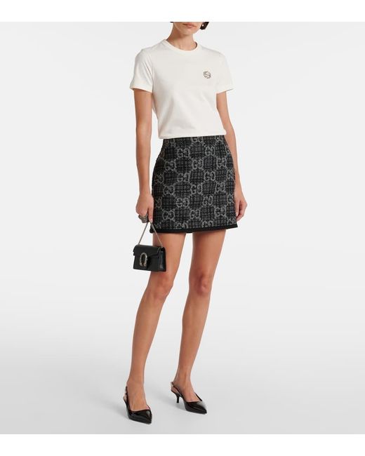 Camiseta Punto De Algodón Con Gg Entrelazada, Talla Gucci de color White