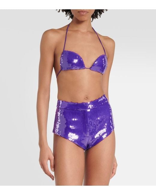 LAQUAN SMITH Purple Sequined Shorts