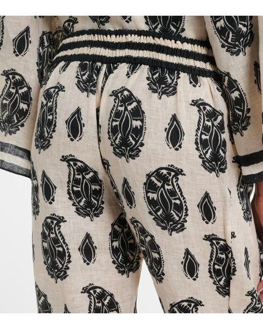 Johanna Ortiz White Printed Linen Wide-Leg Pants