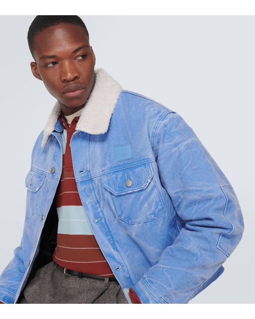 Acne Blue Faux Fur-trimmed Denim Jacket for men