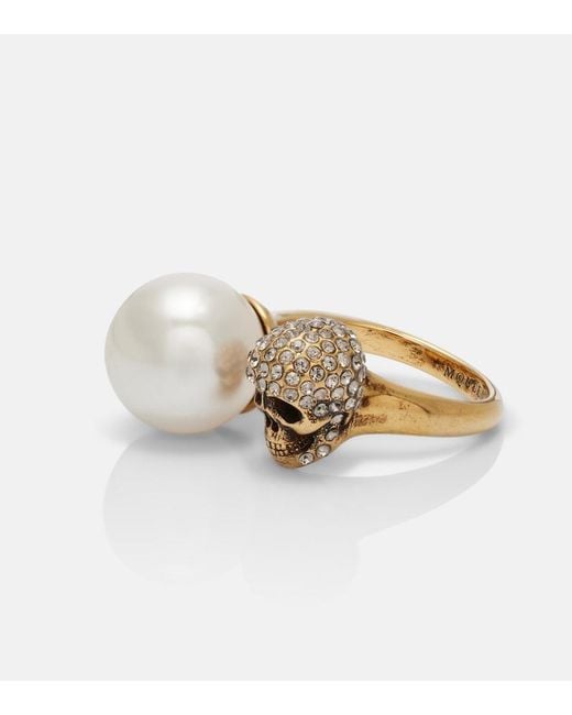 McQueen White Skull Embellished Ring