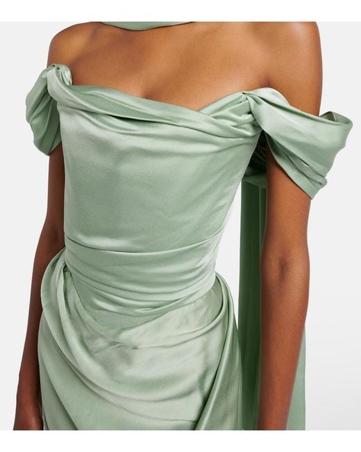 Vivienne Westwood Green Nova Vixen Scarf-Detail Satin Gown