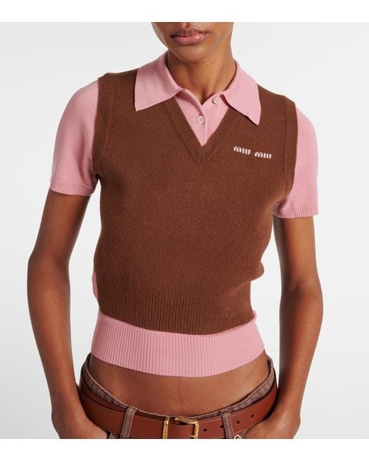 Miu Miu Brown Polohemd Aus Wolle Und Kaschmir