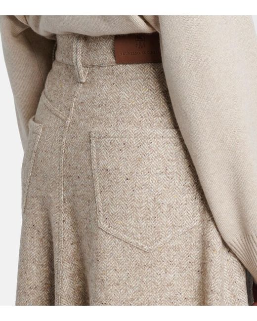 Brunello Cucinelli Natural Monili Wool And Silk-Blend Midi Skirt