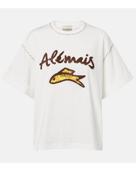 ALÉMAIS White Scuba Embroidered Cotton T-Shirt