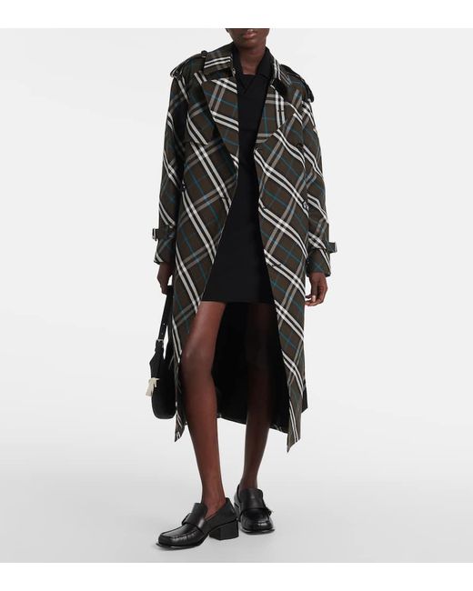 "Check" Cotton Blend Long Trenchcoat Burberry en coloris Multicolor