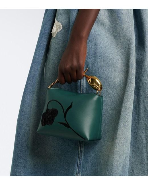 Erdem Green Bloom Mini Embroidered Leather Top-Handle Bag