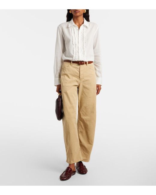 Nili Lotan Natural Tribeca Cotton Twill Barrel-Leg Pants