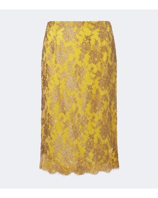 Saint Laurent Yellow Lace Pencil Skirt