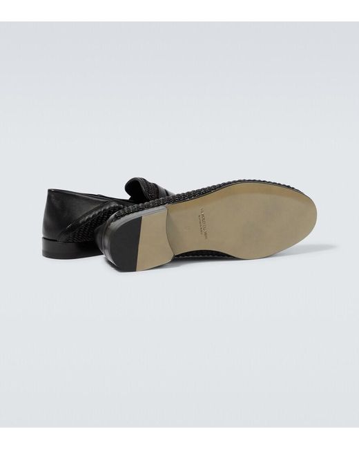 Manolo Blahnik Black Padstow Raffia And Leather Loafers for men
