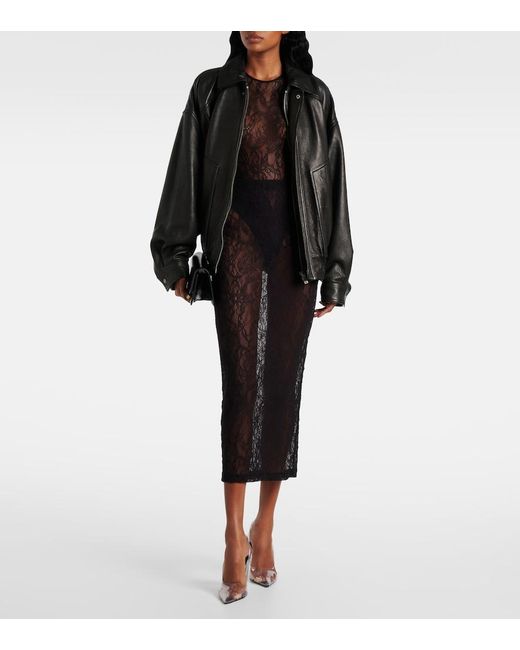 Wardrobe NYC Black Sheer Lace Midi Skirt