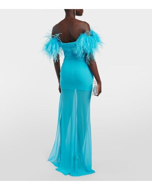 GIUSEPPE DI MORABITO Blue Feather-Trimmed Georgette Maxi Dress