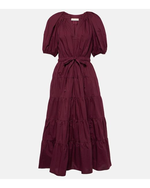 Ulla Johnson Purple Olina Cotton Poplin Midi Dress