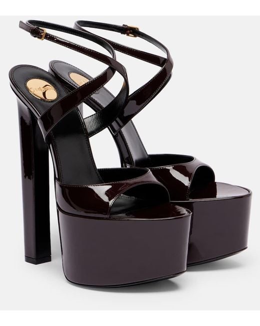 Saint Laurent Black Patent Leather Rossy Platform Sandals 100