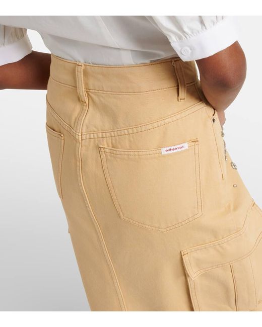 Self-Portrait Natural Verzierter Jeansrock