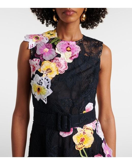 Oscar de la Renta Blue Orchid Embroidered Lace Cocktail Dress