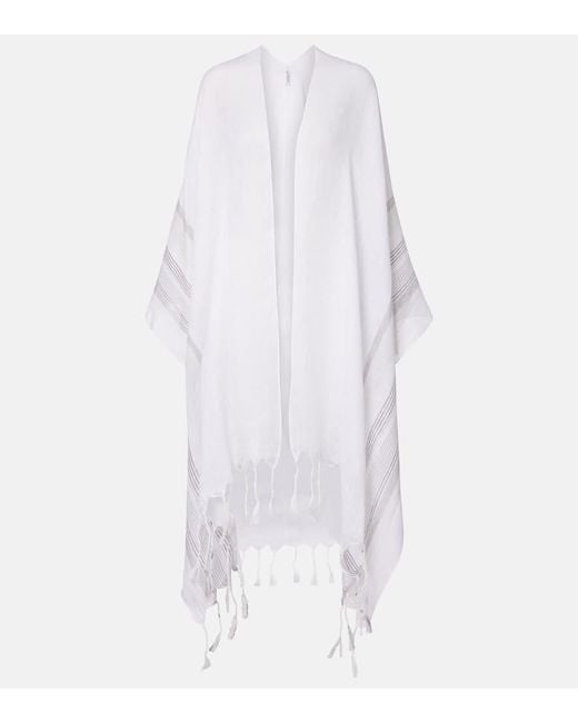 Brunello Cucinelli White Fringed Linen Poncho